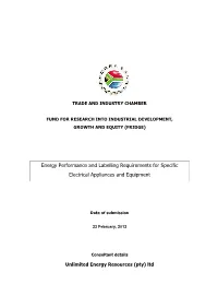 Energy Performance and Labelling Requirements for Specific Electrical Appliances and Equipment