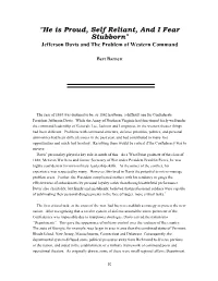 "He Is Proud, Self Reliant, and I Fear Stubborn" Jefferson Davis and the Problem of Western Command