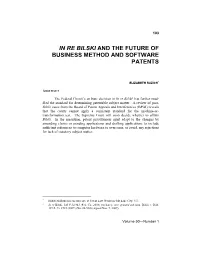 In Re Bilski and the Future of Business Method and Software Patents