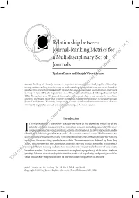Relationship Between Journal-Ranking Metrics for a Multidisciplinary Set of Journals