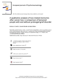 A Qualitative Analysis of Loss-Related Memories After Cancer Loss: a Comparison of Bereaved People with and Without Prolonged Grief Disorder