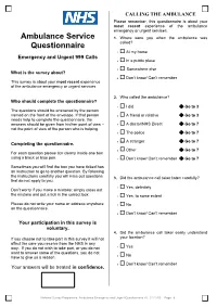 Ambulance Service Questionnaire