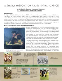 A Short History of Army Intelligence