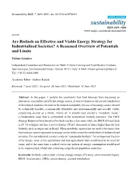 Are Biofuels an Effective and Viable Energy Strategy for Industrialized Societies? a Reasoned Overview of Potentials and Limits