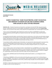 Sharks Foundation, Taube Philanthropies, Koret Foundation and Swenson to Donate $237,600 and Counting During Third Season of Goals for Kids Program