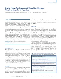 Driving Policy After Seizures and Unexplained Syncope: a Practice Guide for RI Physicians