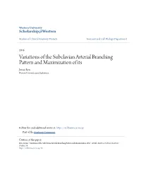 Variations of the Subclavian Arterial Branching Pattern and Maximization of Its Juwan Ryu Western University, Jryu22@Uwo.Ca