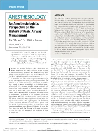 An Anesthesiologist's Perspective on the History of Basic Airway Management