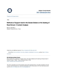 Methods of Support Used in the Senate Debate on the Seating of Reed Smoot: a Content Analysis