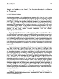 Reply to Critics: Ayn Rand: the Russian Radical - a Work in Progress by Chris Matthew Sciabarra
