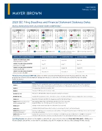 2020 SEC Filing Deadlines and Financial Statement Staleness Dates FILING DEADLINES for CALENDAR YEAR COMPANIES1