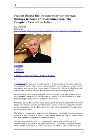 Francis Blocks the Document by the German Bishops in Favor of Intercommunion