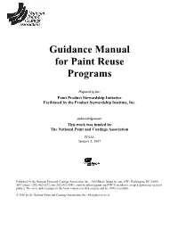 Guidance Manual for Paint Reuse Programs