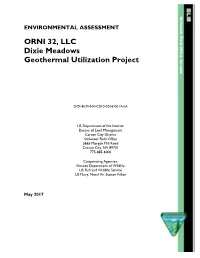 Dixie Meadows Geothermal Utilization Project Environmental Assessment I Table of Contents