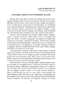 On Some Aspects of Internet Slang