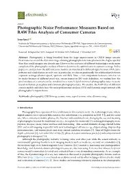 Photographic Noise Performance Measures Based on RAW Files Analysis of Consumer Cameras