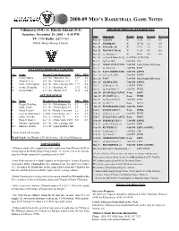 2008-09 Men's Basketball Game Notes