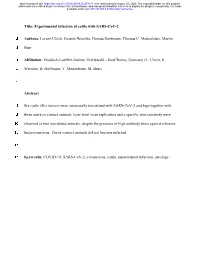 Experimental Infection of Cattle with SARS-Cov-2