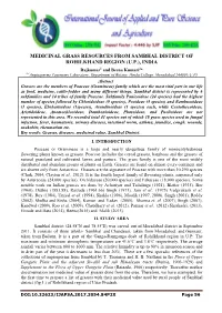 Medicinal Grass Resources from Sambhal District of Rohilkhand Region (U.P.), India