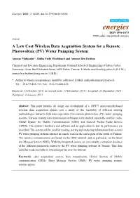 A Low Cost Wireless Data Acquisition System for a Remote Photovoltaic (PV) Water Pumping System