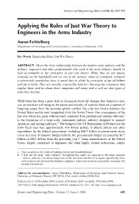 Applying the Rules of Just War Theory to Engineers in the Arms Industry