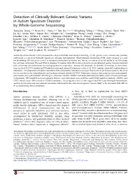 Detection of Clinically Relevant Genetic Variants in Autism Spectrum Disorder by Whole-Genome Sequencing