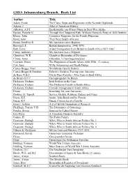 GSSA Johannesburg Branch, Book List