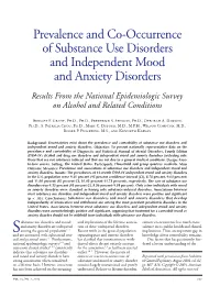 Prevalence and Co-Occurrence of Substance Use Disorders and Independent Mood and Anxiety Disorders