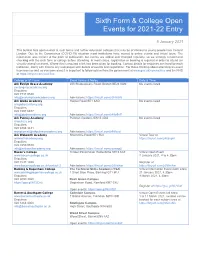 Sixth Form & College Open Events for 2021-22 Entry