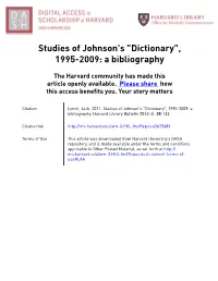 Studies of Johnson's "Dictionary", 1995-2009: a Bibliography