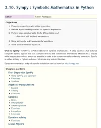 2.10. Sympy : Symbolic Mathematics in Python