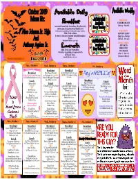 October 2019 Menus For