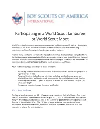 Participating in a World Scout Jamboree Or World Scout Moot
