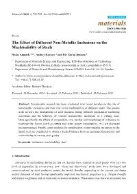 The Effect of Different Non-Metallic Inclusions on the Machinability of Steels