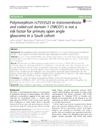 (TMCO1) Is Not a Risk Factor for Primary Open Angle Glaucoma in a Saudi Cohort Altaf A