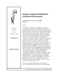 Sentence Length and Recidivism: a Review of the Research