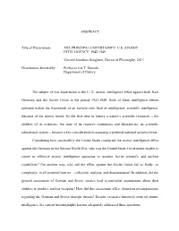 ABSTRACT Title of Dissertation: the PRINCIPAL UNCERTAINTY: U.S
