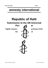 Haiti Submission to the UN Universal Periodic Review Eighth Session of the UPR Working Group of the Human Rights Council May 2010