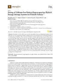 Sizing of Lithium-Ion Battery/Supercapacitor Hybrid † Energy Storage System for Forklift Vehicle