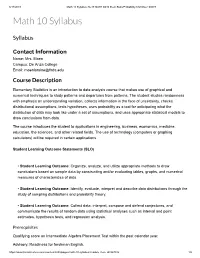 Math 10 Syllabus: Su19 MATH D010 Elem Stats/Probability 61Z Moen 00679 Math 10 Syllabus