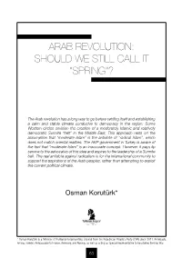Arab Revolution: Should We Still Call It “Spring”?