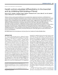 Hand2 Controls Osteoblast Differentiation in the Branchial Arch by Inhibiting DNA Binding of Runx2 Noriko Funato1, Shelby L