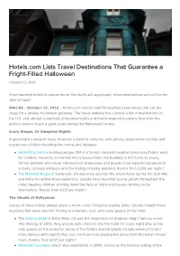 Hotels.Com Lists Travel Destinations That Guarantee a Fright-Filled Halloween