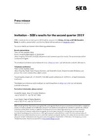 SEB's Results for the Second Quarter 2019