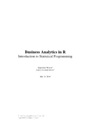 Business Analytics in R Introduction to Statistical Programming