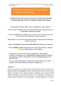 Competitive Advantage of Local Potential - Based Tourism Destinations: Evidence from Indonesia Pjaee, 17(6) (2020)