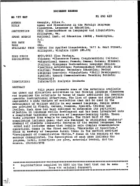 Games and Simulations in the Foreign Language ER/C Clearinqhcuse On