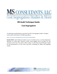 IRS Audit Technique Guide: Cost Segregation