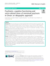Psychiatric, Cognitive Functioning and Socio