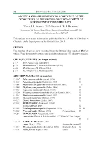 Addenda and Amendments to a Checklist of the Lepidoptera of the British Isles on Account of Subsequently Published Data